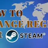 Jak zmienić region Steam? Grafika z mapą świata i logo Steam.
