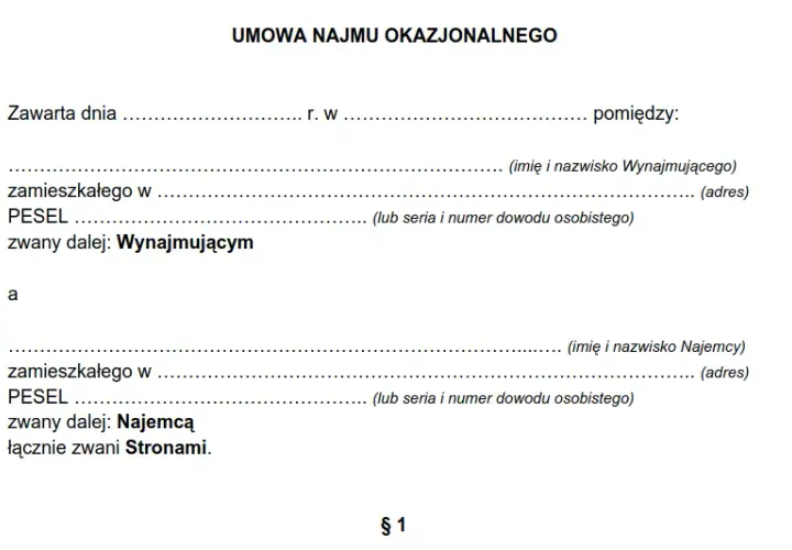 Wzór umowy najmu okazjonalnego: kompletny szablon z instrukcjami