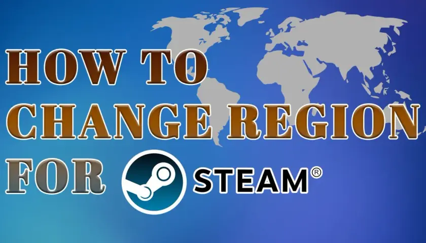 Jak zmienić region Steam? Grafika z mapą świata i logo Steam.