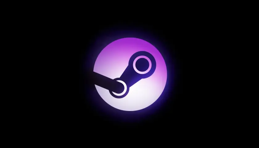 Logo Steam w fioletowo-białej poświacie. Czasem steam nie widzi gry, ale logo zawsze świeci.