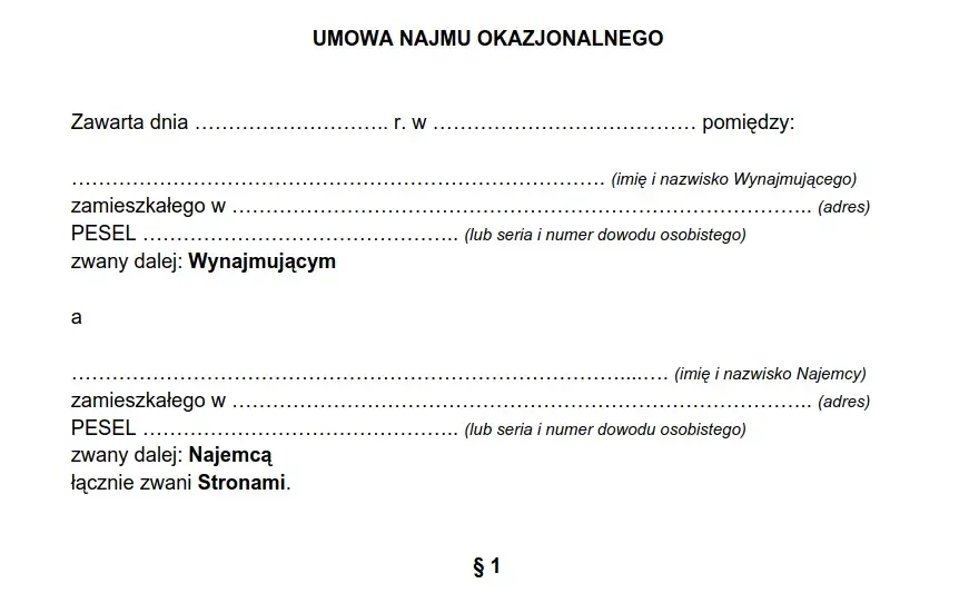 Wzór umowy najmu okazjonalnego: kompletny szablon z instrukcjami