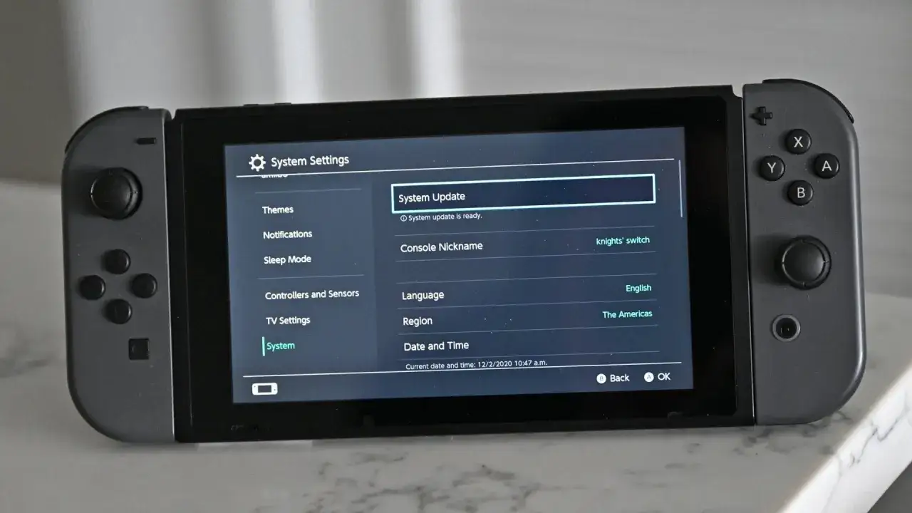Nintendo Switch console system settings menu