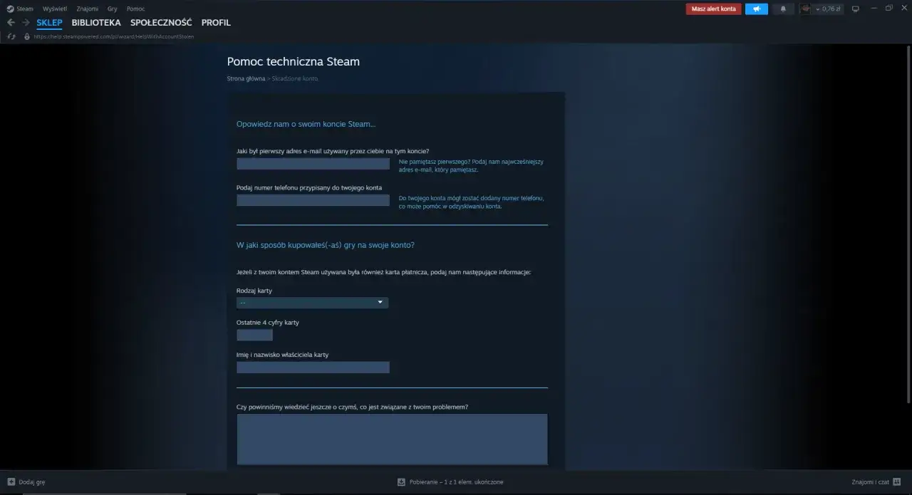 Ustawienia bezpieczeństwa konta Steam