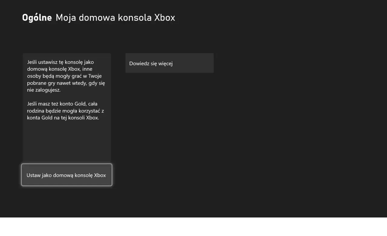 Xbox konsola domowa ustawienia