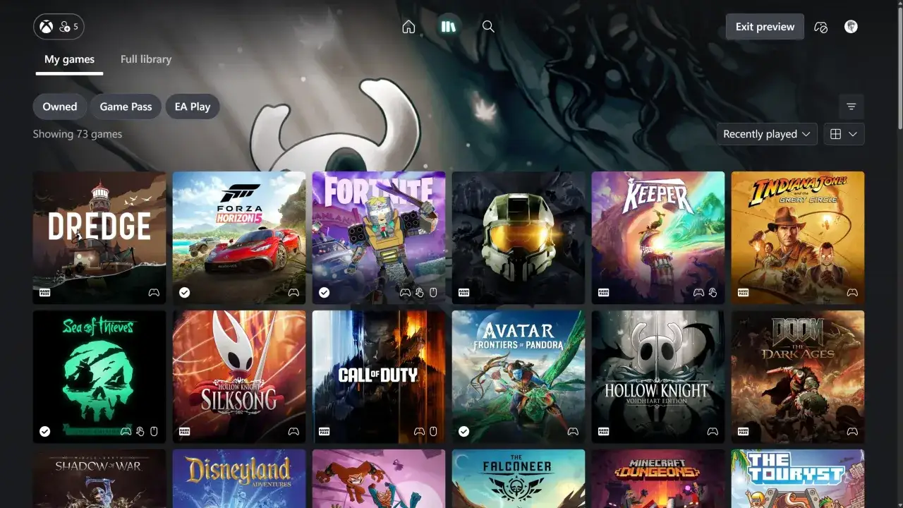 Xbox Cloud Gaming na starym laptopie interfejs
